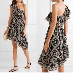 LoveShackFancy Pamela Eyelet Ruffled One Shoulder Asymmetrical Dress